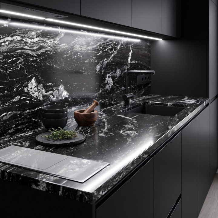 Plan de travail Black Beauty Pierre naturelle Granit Noir