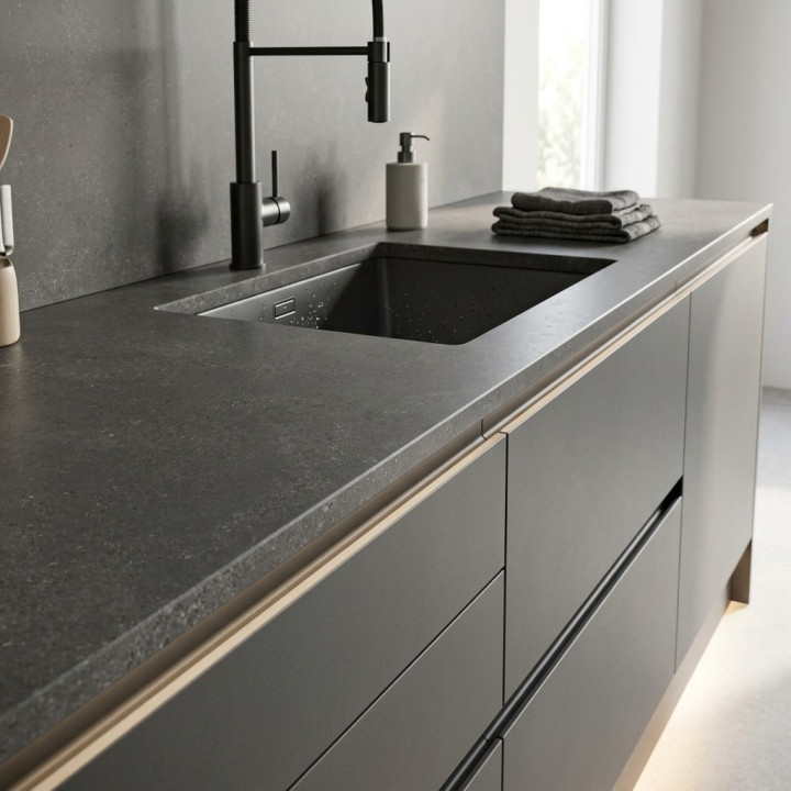 Plan de travail Pietra Nero Laminam® Gris foncé